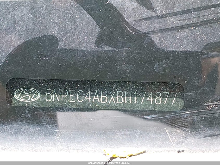 2011 Hyundai Sonata VIN 5NPEC4ABXBH174877 IAAI salvage auction — THEFT, Salvage (Ohio), sold $400 on 2026-07-14 (photo 9)