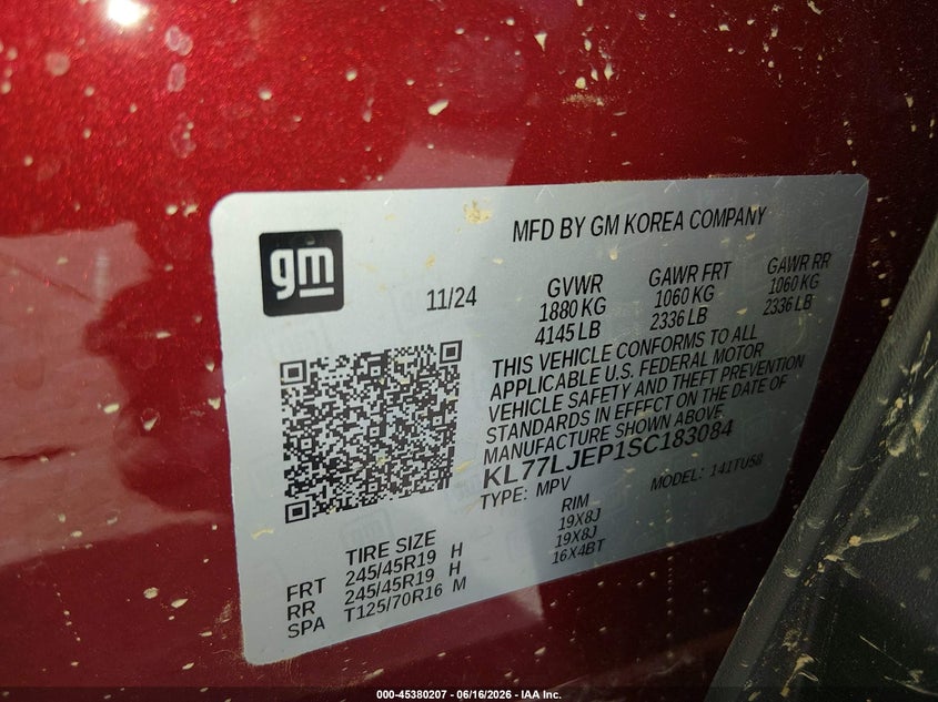 2025 Chevrolet Trax VIN KL77LJEP1SC183084 IAAI salvage auction — LEFT FRONT, Salvage (Missouri), sold $5,000 on 2026-07-28 (photo 9)