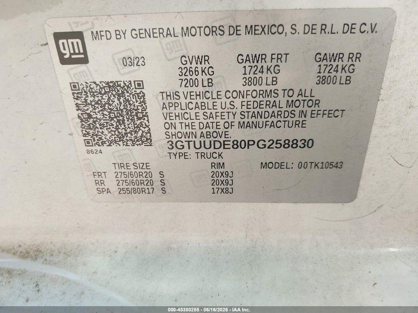 2023 Gmc SIERRA VIN 3GTUUDE80PG258830 IAAI salvage auction — LEFT SIDE, Salvage (Arkansas), sold $17,100 on 2026-07-29 (photo 9)
