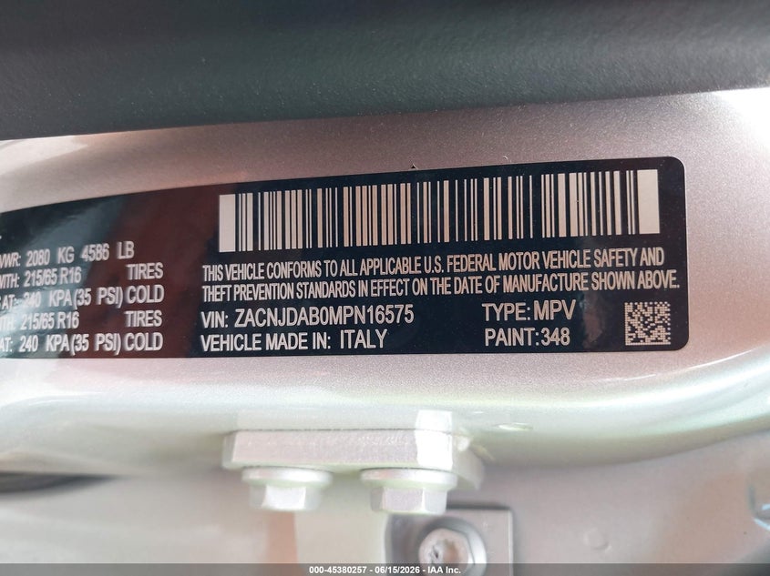 2021 Jeep Renegade VIN ZACNJDAB0MPN16575 IAAI salvage auction — FRONT END, Salvage (Pennsylvania), sold $2,550 on 2026-07-31 (photo 9)