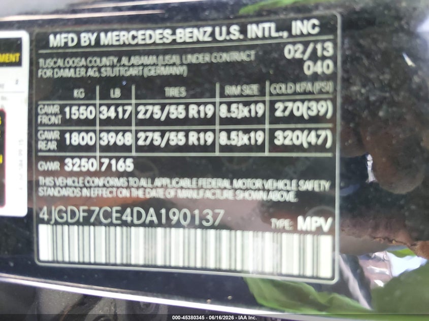 2013 Mercedes-benz Gl-klasse VIN 4JGDF7CE4DA190137 IAAI salvage auction — FRONT END, Salvage (Pennsylvania), sold $1,050 on 2026-07-09 (photo 9)