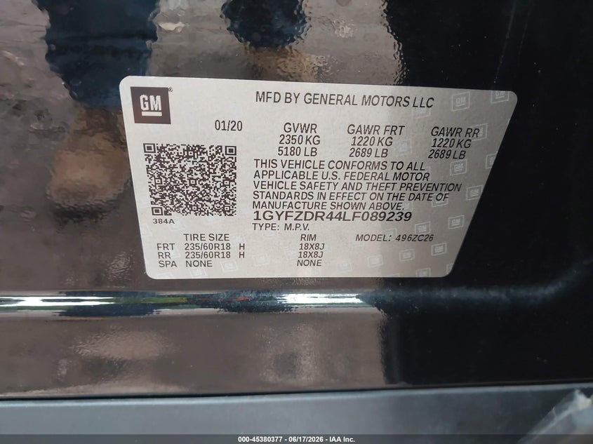 2020 Cadillac Xt4 VIN 1GYFZDR44LF089239 IAAI salvage auction — SIDE, Salvage Title, sold $4,150 on 2026-07-26 (photo 9)