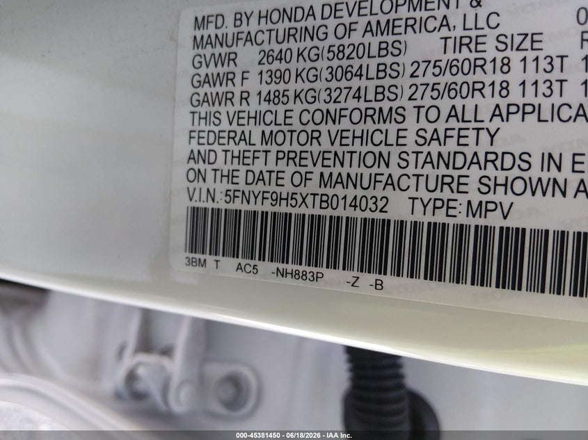 2026 Honda Passport VIN 5FNYF9H5XTB014032 IAAI salvage auction — LEFT SIDE, Salvage (Minnesota), sold $11,100 on 2026-07-29 (photo 9)