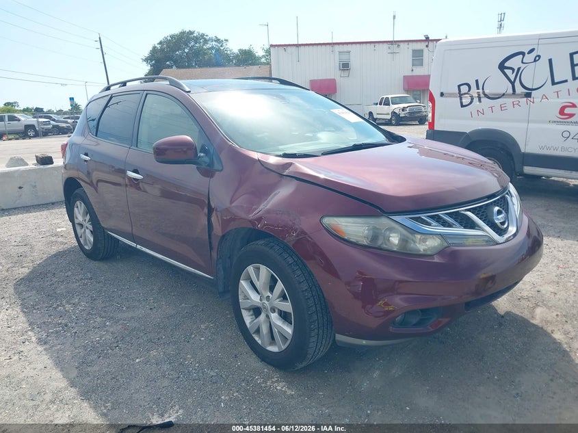 2012 Nissan Murano VIN JN8AZ1MW9CW235257 IAAI salvage auction — FRONT END, Rebuildable (Florida), sold $525 on 2026-07-14 (photo 1)