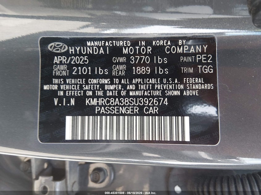 2025 Hyundai Venue VIN KMHRC8A38SU392674 IAAI salvage auction — FRONT END, Salvage Title, sold $4,575 on 2026-07-17 (photo 9)