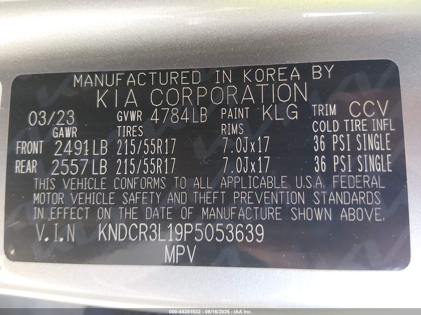 2023 Kia Niro VIN KNDCR3L19P5053639 IAAI salvage auction — LEFT FRONT, Salvage Title, sold $2,550 on 2026-07-24 (photo 9)
