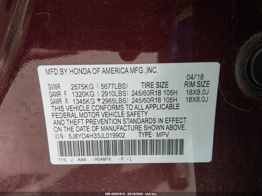 2018 Acura Mdx VIN 5J8YD4H33JL019902 IAAI salvage auction — RIGHT SIDE, Original (Texas), sold $8,100 on 2026-09-01 (photo 9)