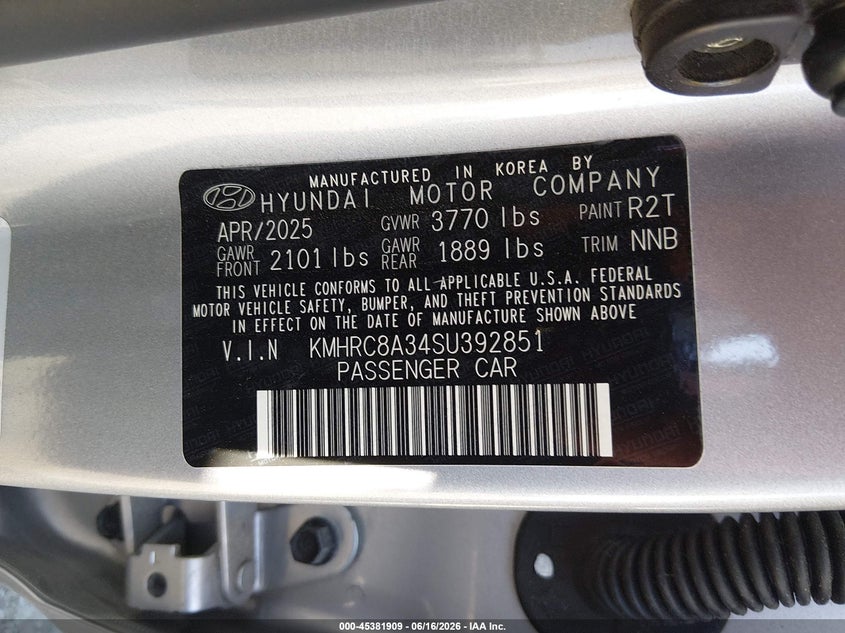 2025 Hyundai Venue VIN KMHRC8A34SU392851 IAAI salvage auction — FRONT END, Certificate Of Destruction - Export Only (Florida), sold $1,200 on 2026-07-31 (photo 9)