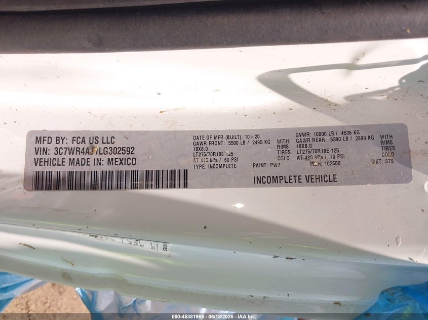 2020 Ram 2500 VIN 3C7WR4AJ1LG302592 IAAI salvage auction — RIGHT SIDE, Enterprise Vehicles Clear Only (Texas), sold $8,600 on 2026-07-06 (photo 4)