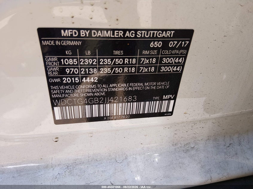 2018 Mercedes-benz Gla-klasse VIN WDCTG4GB2JJ421683 IAAI salvage auction — RIGHT FRONT, Salvage (Idaho), sold $2,950 on 2026-07-20 (photo 9)