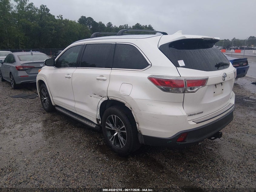 2016 Toyota Highlander VIN 5TDKKRFH5GS129153 IAAI salvage auction — LEFT SIDE, Clear (South Carolina), sold $6,100 on 2026-07-08 (photo 3)