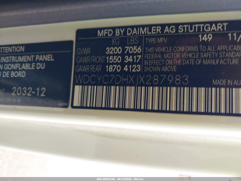 2018 Mercedes-benz G-klasse VIN WDCYC7DHXJX287983 IAAI salvage auction — FRONT END, Salvage (Louisiana), sold $33,250 on 2026-07-13 (photo 9)