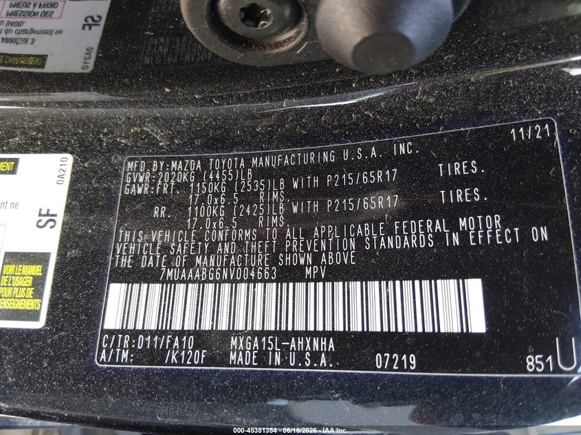 2022 Toyota Corolla cross VIN 7MUAAABG6NV004663 IAAI salvage auction — REAR END, Salvage (Ohio), sold $4,650 on 2026-07-31 (photo 9)