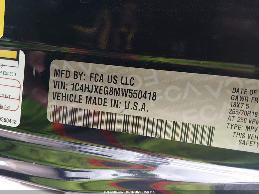 2021 Jeep Wrangler / VIN 1C4HJXEG8MW550418 IAAI salvage auction — FRONT END, Salvage (North Carolina), sold $7,000 on 2026-07-31 (photo 9)