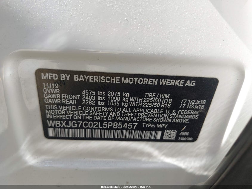 2020 BMW X1 VIN WBXJG7C02L5P85457 IAAI salvage auction — LEFT SIDE, Salvage (California), sold $8,250 on 2026-07-07 (photo 9)