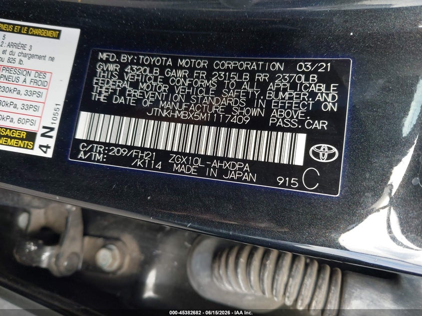 2021 Toyota C-hr VIN JTNKHMBX5M1117409 IAAI salvage auction — REAR END, Salvage (California), sold $6,300 on 2026-07-09 (photo 9)