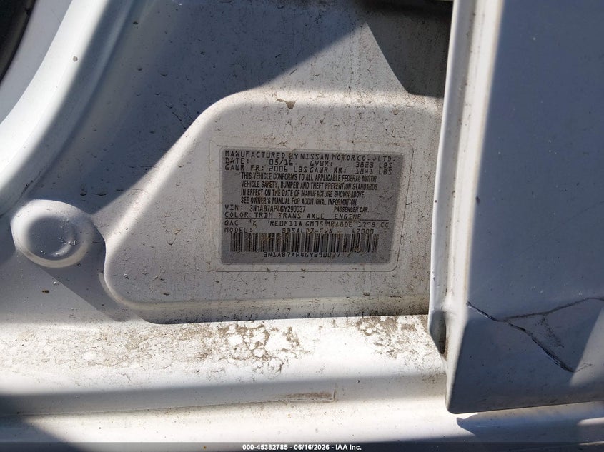 2016 Nissan Sentra VIN 3N1AB7AP4GY290037 IAAI salvage auction — SIDE, Salvage (New Jersey), sold $775 on 2026-07-26 (photo 9)