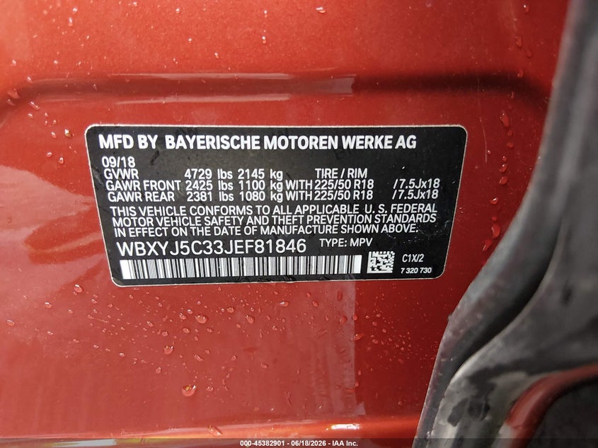 2018 BMW X2 VIN WBXYJ5C33JEF81846 IAAI salvage auction — LEFT FRONT, Salvage (Missouri), sold $1,550 on 2026-07-28 (photo 9)