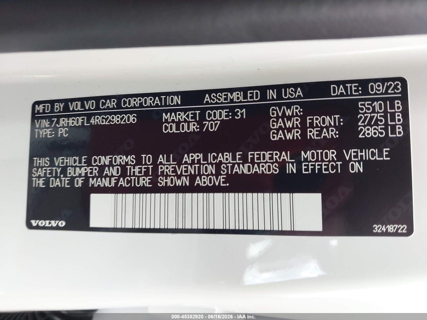 2024 Volvo S60 VIN 7JRH60FL4RG298206 IAAI salvage auction — REAR END, Salvage Title, sold $14,200 on 2026-07-30 (photo 9)