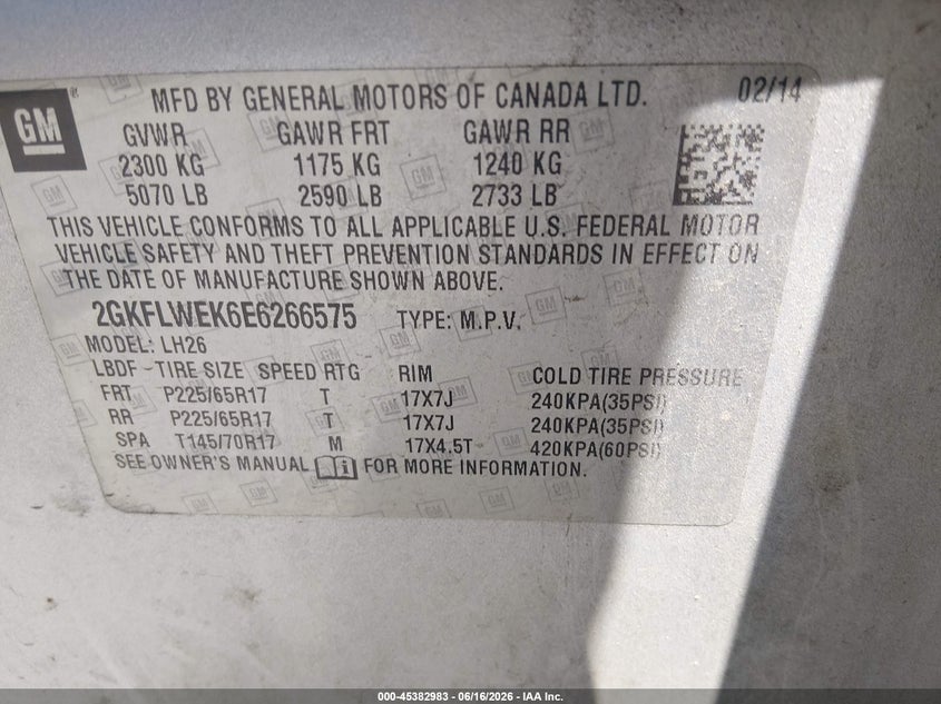 2014 Gmc Terrain VIN 2GKFLWEK6E6266575 IAAI salvage auction — STORM DAMAGE, Salvage (Arkansas), sold $1,100 on 2026-09-02 (photo 9)