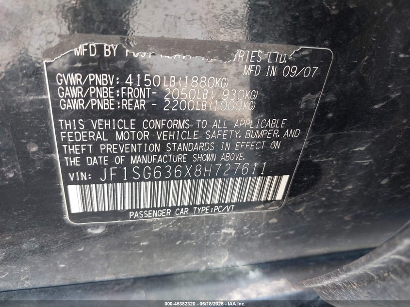 2008 Subaru Forester VIN JF1SG636X8H727611 IAAI salvage auction — RIGHT FRONT, Clear (Montana), sold $25 on 2026-07-29 (photo 9)