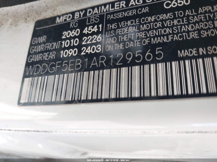 2010 Mercedes-benz C class VIN WDDGF5EB1AR129565 IAAI salvage auction — NORMAL WEAR, Clear - Dealer Only (California), sold $600 on 2026-07-20 (photo 9)