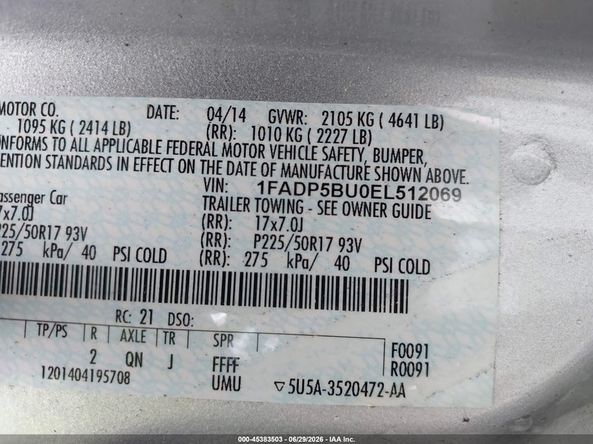 2014 Ford C-max VIN 1FADP5BU0EL512069 IAAI salvage auction — NORMAL WEAR, Clear (North Carolina), sold $325 on 2026-07-09 (photo 9)
