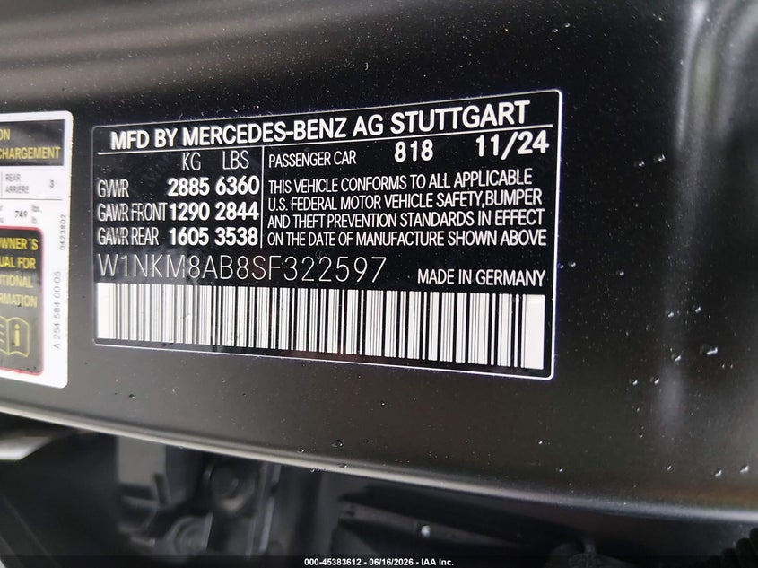 2025 Mercedes-benz VIN W1NKM8AB8SF322597 IAAI salvage auction — EXTERIOR BURN, Salvage (South Carolina), sold $13,500 on 2026-07-22 (photo 9)