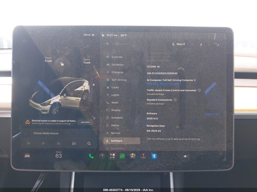 2020 Tesla Model y VIN 5YJYGDEE0LF053040 IAAI salvage auction — REAR END, Salvage (California), sold $7,500 on 2026-07-16 (photo 7)