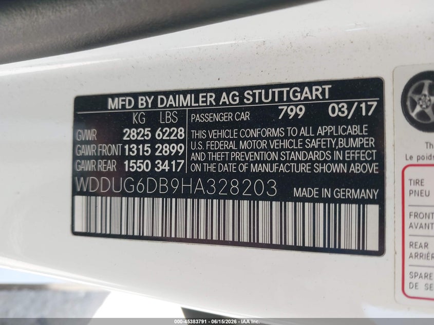 2017 Mercedes-benz S-klasse VIN WDDUG6DB9HA328203 IAAI salvage auction — REAR END, Salvage Title, sold $12,300 on 2026-08-02 (photo 9)