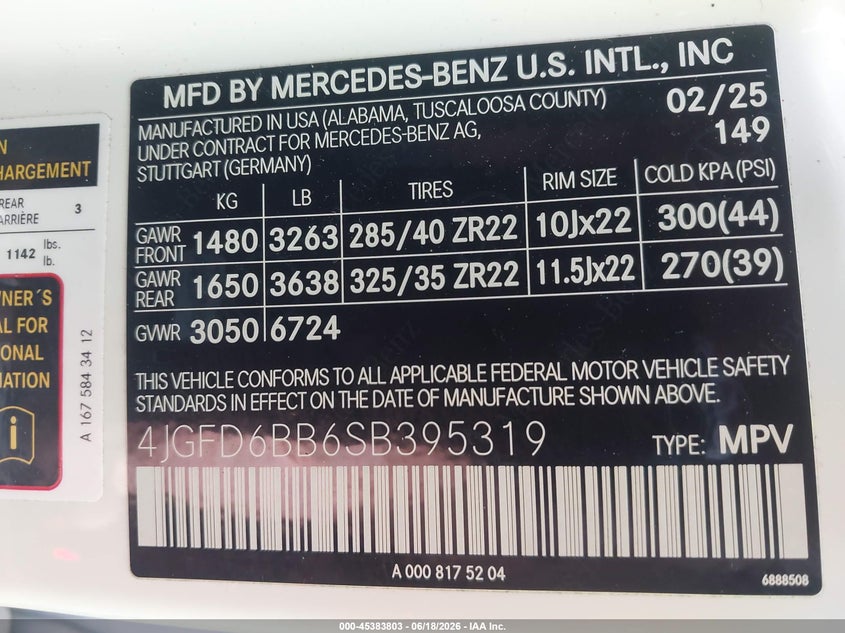 2025 Mercedes-benz Amg gle coupe VIN 4JGFD6BB6SB395319 IAAI salvage auction — FRONT END, Salvage Title, sold $8,600 on 2026-07-27 (photo 9)