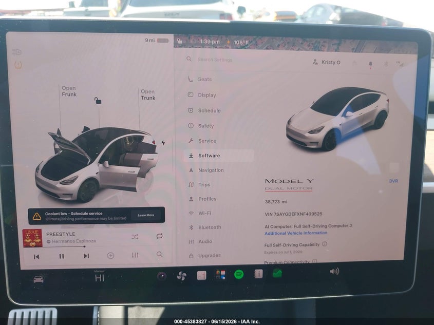 2022 Tesla Model y VIN 7SAYGDEFXNF409525 IAAI salvage auction — RIGHT SIDE, Salvage (Arizona), sold $10,400 on 2026-07-28 (photo 7)