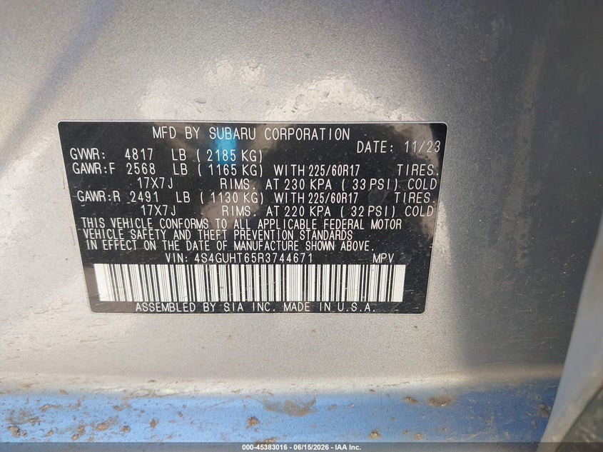 2024 Subaru Xv VIN 4S4GUHT65R3744671 IAAI salvage auction — FRONT END, Salvage (Utah), sold $8,350 on 2026-07-29 (photo 9)