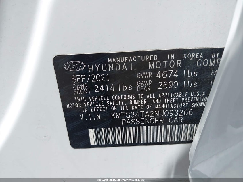 2022 Genesis G70 VIN KMTG34TA2NU093266 IAAI salvage auction — FRONT END, Salvage (Ohio), sold $5,500 on 2026-07-09 (photo 9)