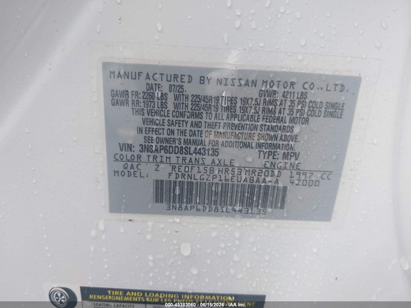 2025 Nissan Kicks VIN 3N8AP6DD8SL443135 IAAI salvage auction — SIDE, Rebuildable (Florida), sold $12,050 on 2026-07-16 (photo 9)