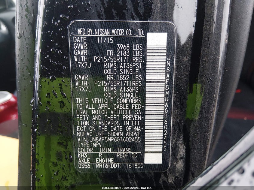 2016 Nissan Juke VIN JN8AF5MR6GT602455 IAAI salvage auction — FRONT END, Salvage (Texas), sold $1,150 on 2026-07-07 (photo 9)