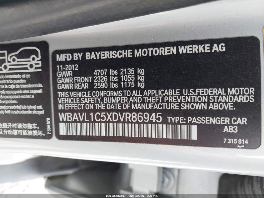 2013 BMW X1 VIN WBAVL1C5XDVR86945 IAAI salvage auction — NORMAL WEAR, Original (Ohio), sold $200 on 2026-07-29 (photo 9)