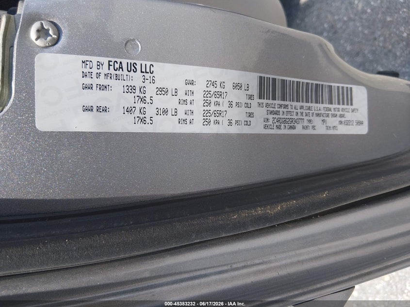 2016 Dodge Grand caravan VIN 2C4RDGBG2GR343777 IAAI salvage auction — NORMAL WEAR, Sf97 (Maryland), sold $9,175 on 2026-08-18 (photo 9)