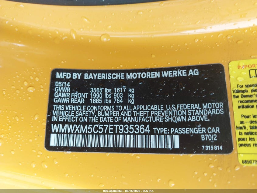 2014 Mini Hard top VIN WMWXM5C57ET935364 IAAI salvage auction — ROLLOVER, Salvage (Texas), sold $375 on 2026-08-19 (photo 9)