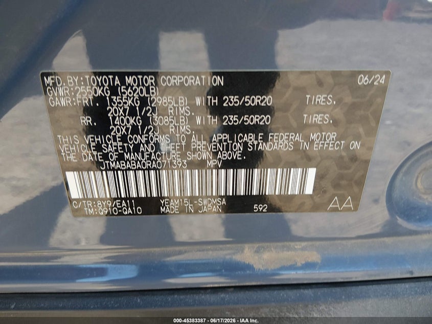 2024 Subaru Solterra VIN JTMABABA0RA071393 IAAI salvage auction — FRONT END, Salvage (Colorado), sold $8,700 on 2026-08-19 (photo 9)