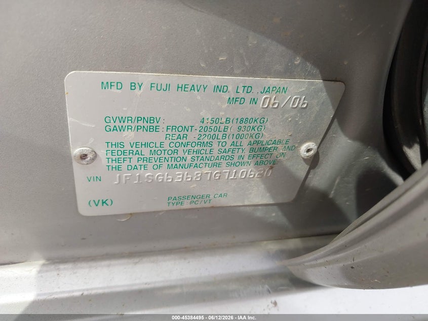 2007 Subaru Forester VIN JF1SG63687G710620 IAAI salvage auction — NORMAL WEAR, Clear (New York), sold $425 on 2026-07-14 (photo 9)
