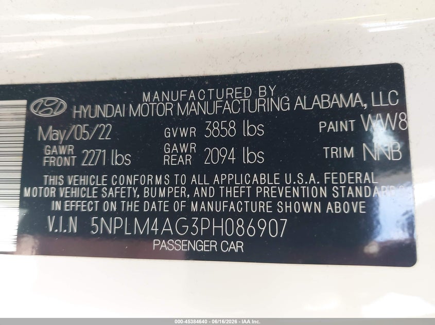 2023 Hyundai Elantra VIN 5NPLM4AG3PH086907 IAAI salvage auction — REAR END, Salvage (Idaho), sold $5,100 on 2026-07-09 (photo 9)