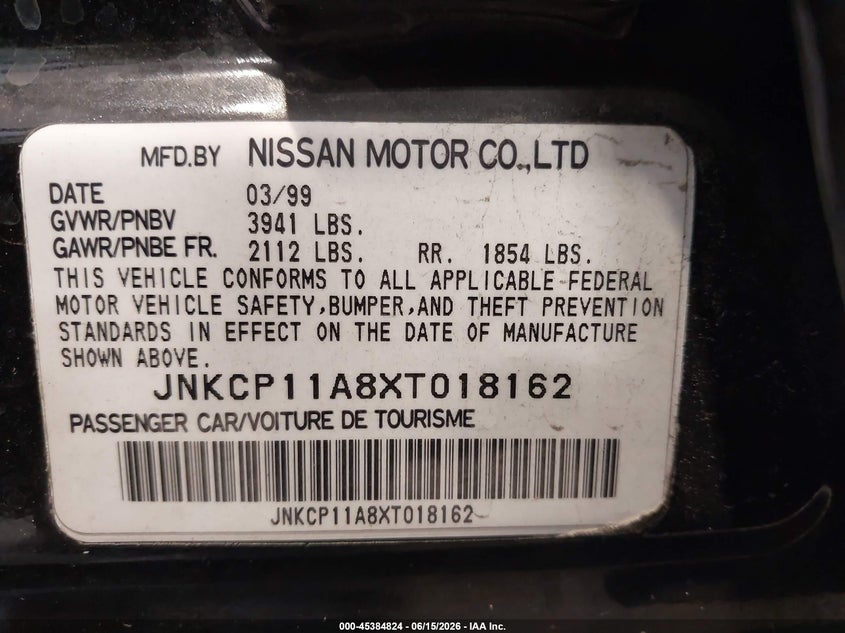 1999 Infiniti G20 VIN JNKCP11A8XT018162 IAAI salvage auction — FRONT END, Salvage (Utah), sold $25 on 2026-07-13 (photo 9)