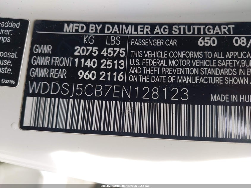 2014 Mercedes-benz Cla-klasse amg VIN WDDSJ5CB7EN128123 IAAI salvage auction — RIGHT SIDE, Salvage (North Carolina), sold $6,750 on 2026-07-16 (photo 9)