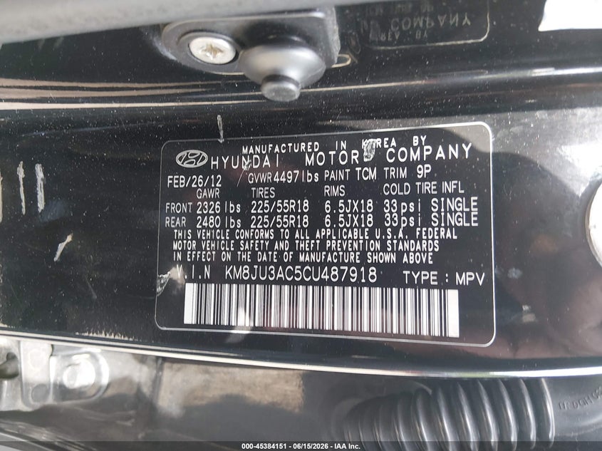 2012 Hyundai Tucson VIN KM8JU3AC5CU487918 IAAI salvage auction — FRONT END, Salvage (Illinois), sold $1,150 on 2026-07-22 (photo 9)