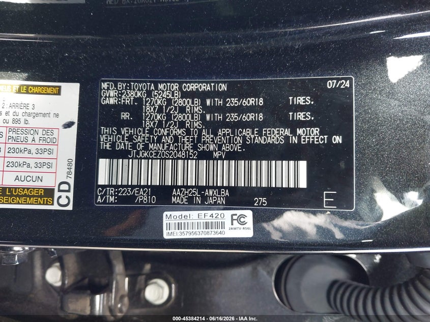 2025 Lexus Nx VIN JTJGKCEZ0S2048152 IAAI salvage auction — SIDE, Salvage (California), sold $8,700 on 2026-07-05 (photo 9)
