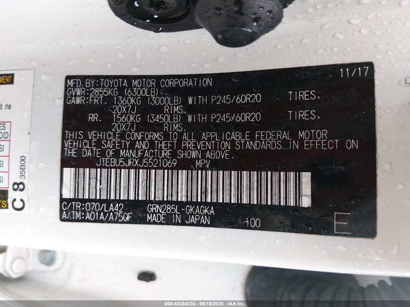 2018 Toyota 4runner VIN JTEBU5JRXJ5521069 IAAI salvage auction — FRONT END, Salvage (Alabama), sold $19,600 on 2026-07-25 (photo 9)