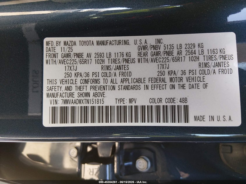 2026 Mazda Cx-50 VIN 7MMVAADWXTN151815 IAAI salvage auction — FRONT END, Salvage Title, sold $11,400 on 2026-07-22 (photo 9)