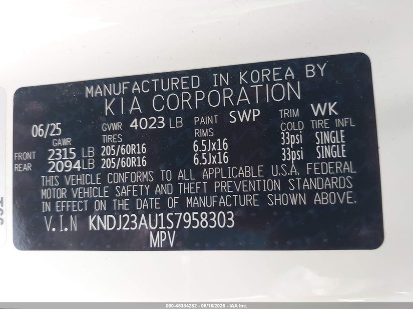 2025 Kia Soul VIN KNDJ23AU1S7958303 IAAI salvage auction — FRONT END, Salvage (Arizona), sold $4,850 on 2026-07-28 (photo 9)