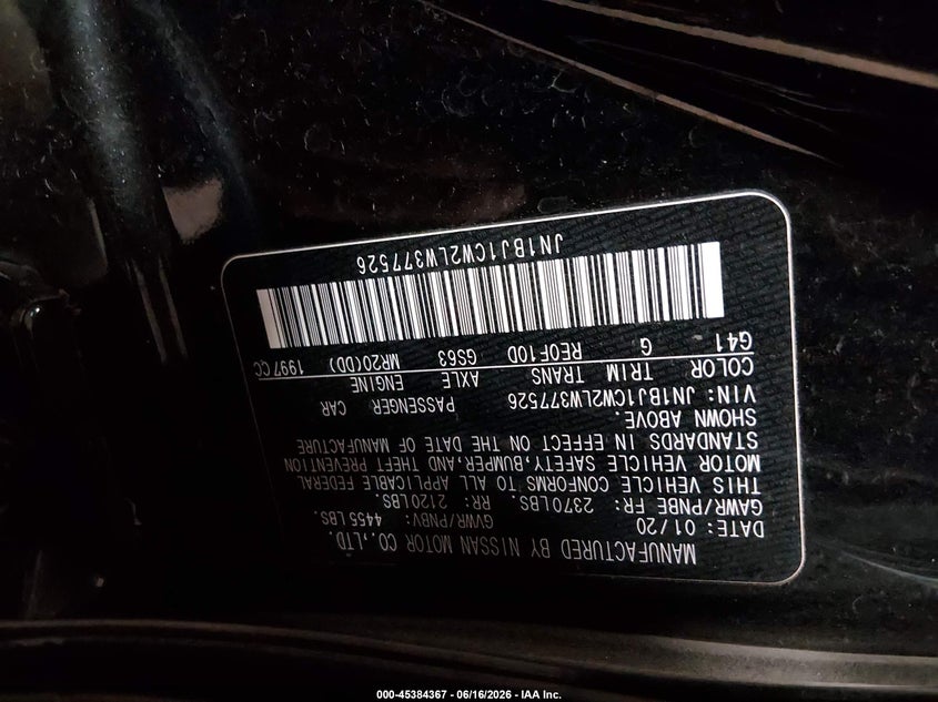 2020 Nissan Rogue VIN JN1BJ1CW2LW377526 IAAI salvage auction — HAIL, Salvage (Iowa), sold $3,550 on 2026-07-24 (photo 9)